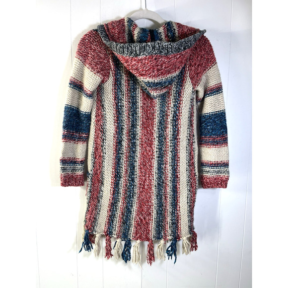 Mimi & Maggie Wool Blend Hooded Zip Cardigan Sweater Girls Medium Fringed Boho - Picture 3 of 12